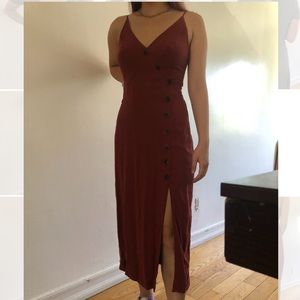 UO Amber Button-Down Linen Midi Dress